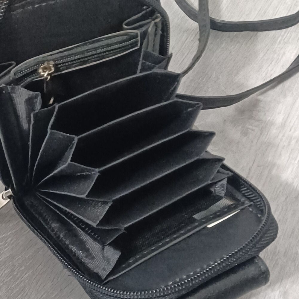 Vintage BUXTON Genuine Black Leather Accordion Wallet w/ Belt Loop & Crossbody - Picture 4 of 5